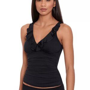 LAUREN RALPH LAUREN Beach Club Solid Ruffle Tankini Top Black